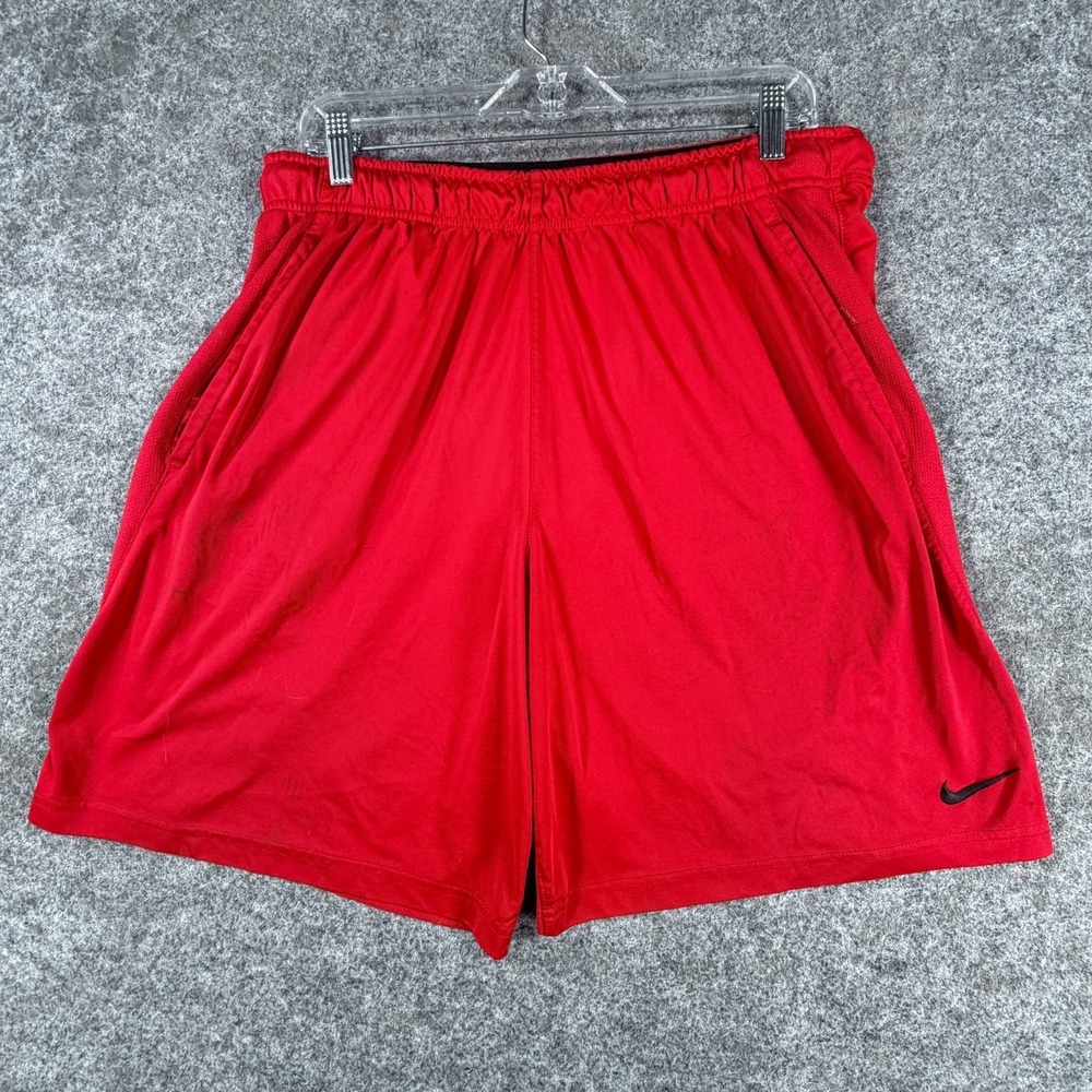 Nike Dri-Fit Athletic Shorts Mens XL Red Side Slit Swoosh‎ Training Performance